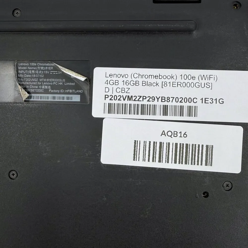 Lenovo Chromebook 100e 1st Gen WIFI 4GB RAM 16GB HD Black [81ER000GUS]